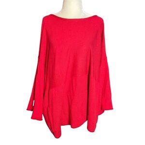 PureJill Red Lagenlook M Cotton Cashmere Oversized Sweater Top
 Front Pocket